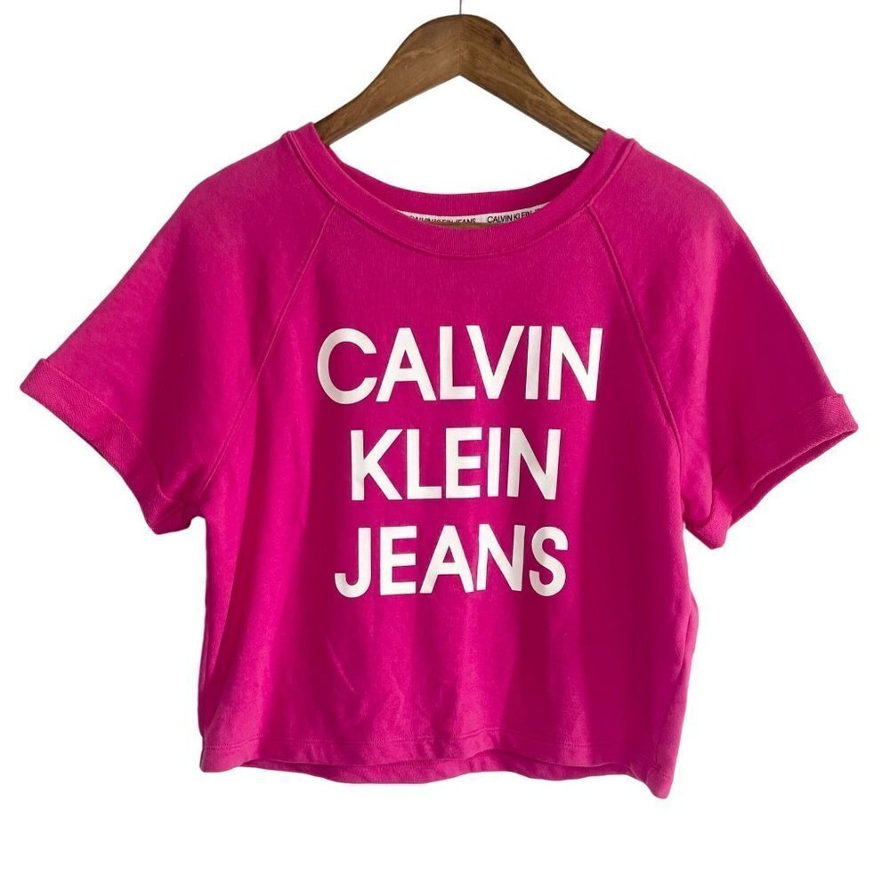 CALVIN Klein Women's French Terry Short Sleeve Cropped Sweatshirt In Pink Size S